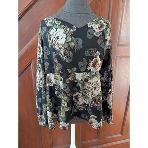 Torrid Womens Floral & Skull Print Long Sleeve Blouse Top Size 4